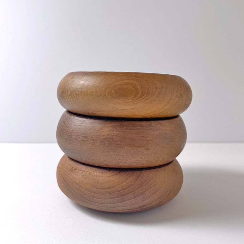 Vintage Set of Hand-Turned Teak Bowls