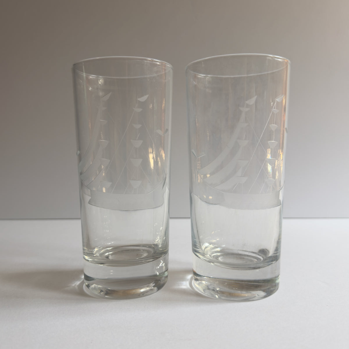 Vintage Javit Clipper Ship Collection Cut Crystal Glass Martini Pitcher & Highball Glasses