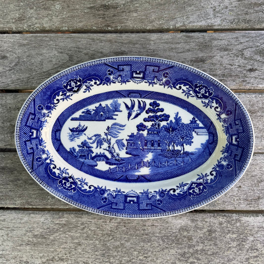 Vintage Shengango China USA Blue Willow Chinoiserie Oval Platter