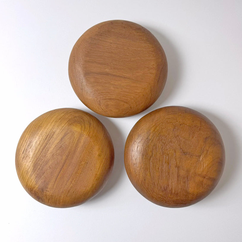 Vintage Set of Hand-Turned Teak Bowls