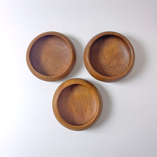 Vintage Set of Hand-Turned Teak Bowls