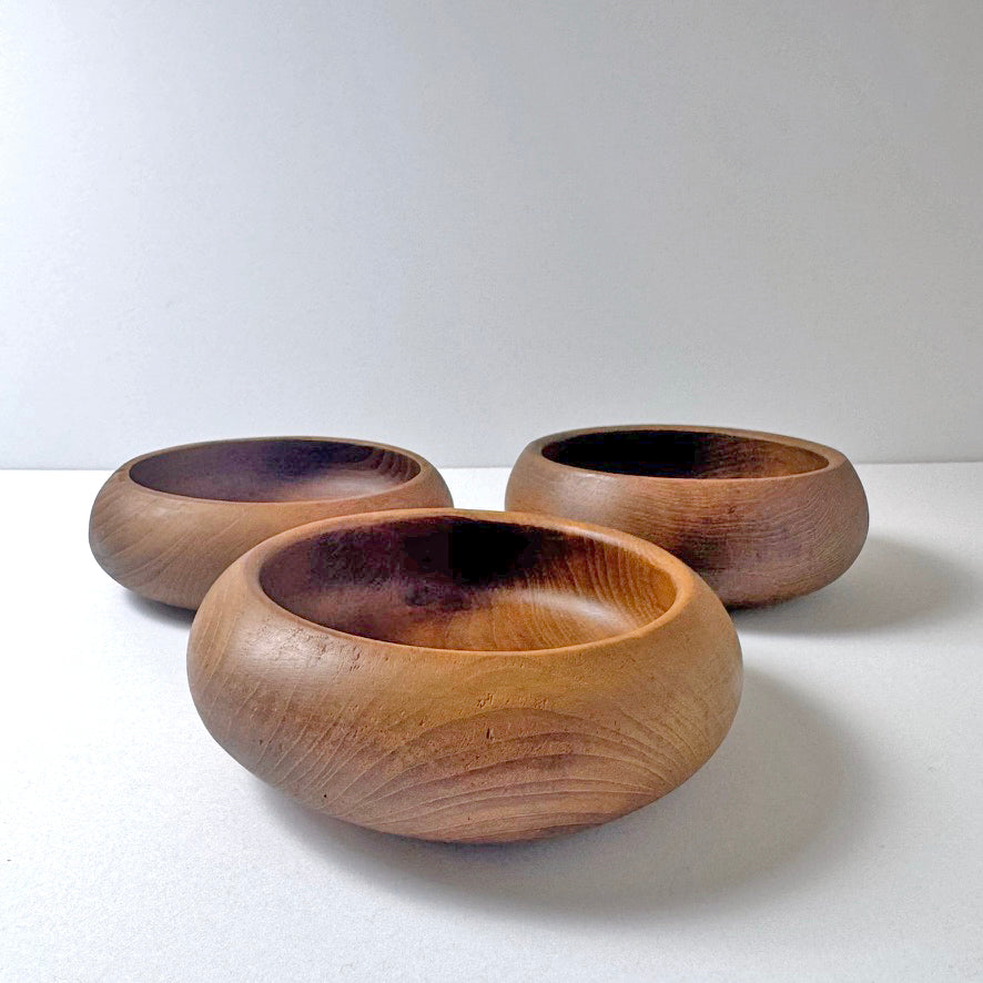 Vintage Set of Hand-Turned Teak Bowls