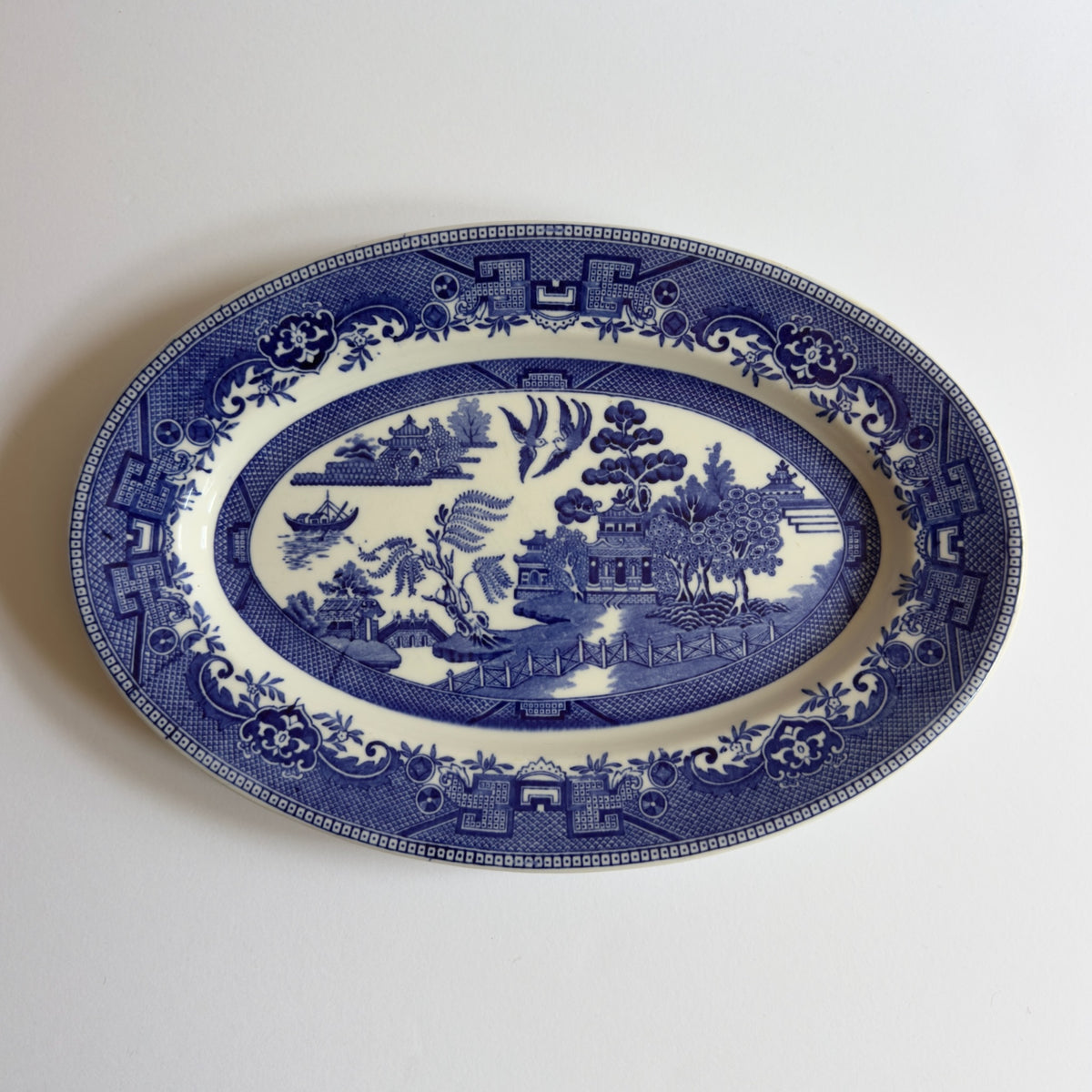 Vintage Shengango China USA Blue Willow Chinoiserie Oval Platter