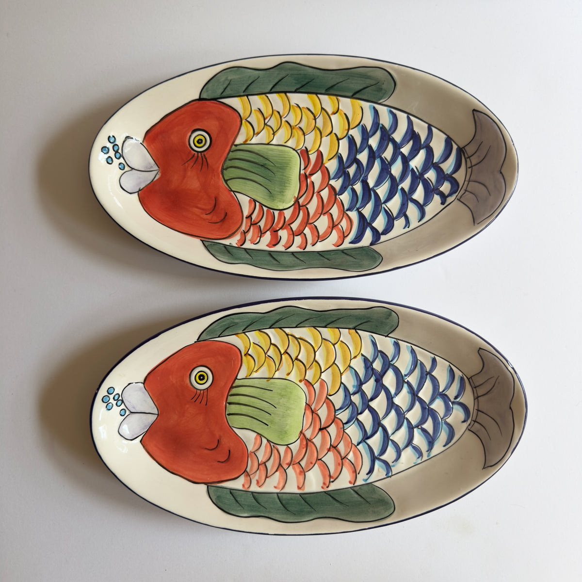 Vintage Set of 1990's Tabletops Unlimited Hand Painted Pescada Platters
