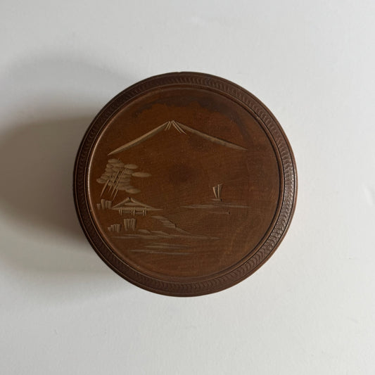 Vintage Japanese Miyajima Satsuma Etched Wood Coaster Set