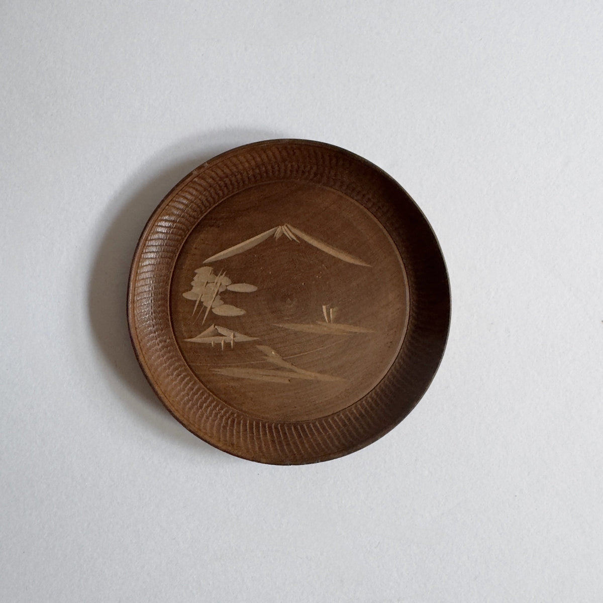 Vintage Japanese Miyajima Satsuma Etched Wood Coaster Set